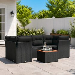 7 Piece Outdoor Garden Sofa Set with Cushions Black Poly Rattan Patio Furniture