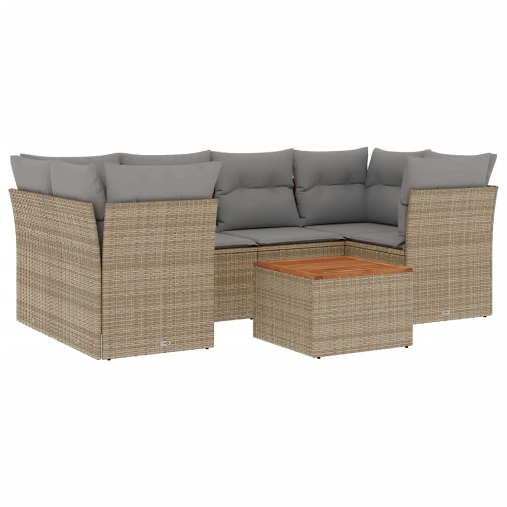7 Piece Outdoor Garden Sofa Set with Cushions Beige Poly Rattan Patio Furniture