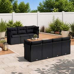 Outdoor Garden Sofa Set 8 Piece Patio Furniture with Cushions Black Poly Rattan