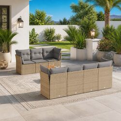 Garden Sofa Set 8 Piece Outdoor Furniture Beige Cushions Patio Sectional