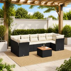 Outdoor Garden Sofa Set 8 Piece Black Poly Rattan Furniture with Cushions Patio