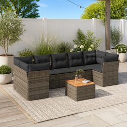 Garden Sofa Set 8 Piece Outdoor Furniture Grey Poly Rattan with Cushions Patio