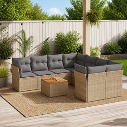 Garden Sofa Set 9 Piece Outdoor Furniture Patio Sectional Beige Cushions Modular