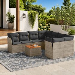 9 Piece Grey Rattan Sofa Set for Relaxed Outdoor Living