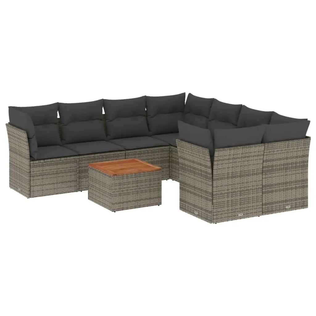 Garden Sofa Set Grey 9 Piece Outdoor Furniture Patio Rattan with Cushions