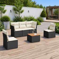 Garden Sofa Set 6 Piece Outdoor Furniture Black Poly Rattan with Cushions Patio