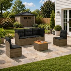 Garden Sofa Set 6 Piece Outdoor Furniture Patio Lounge Grey Cushions Modular