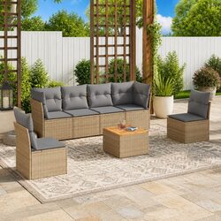 Outdoor Garden Sofa Set 7 Piece Patio Furniture with Cushions Beige Rattan