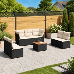 Concise 8 Piece Modular Black Rattan Outdoor Sofa Set