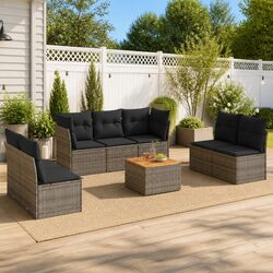 Garden Sofa Set 8 Piece Outdoor Patio Furniture Grey Poly Rattan with Cushions