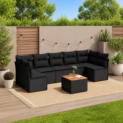 Garden Sofa Set 8 Piece Outdoor Furniture Black Poly Rattan Modular Patio Lounge