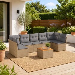 8 Piece Garden Sofa Set in Beige with Cushions