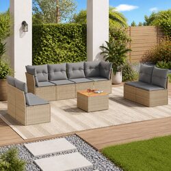 Outdoor Garden Sofa Set 9 Piece Modular Patio Furniture with Cushions Beige
