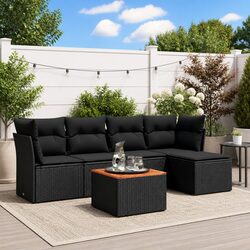 Garden Sofa Set 6 Piece Outdoor Furniture Black Poly Rattan Modular Patio
