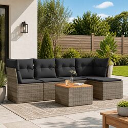 Concise and Modern 6 Piece Garden Sofa Set in Grey