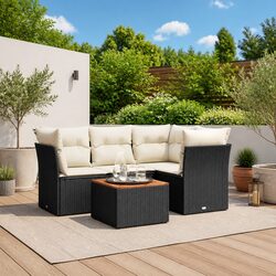 5 Piece Garden Sofa Set Outdoor Patio Furniture with Cushions Black Rattan