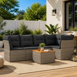 6-Piece Grey Rattan Garden Sofa Set