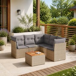 Beige Outdoor Sofa Set: 6-Piece Comfort for Your Patio