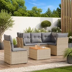 Outdoor Garden Sofa Set 6 Piece Patio Furniture with Cushions Beige Rattan