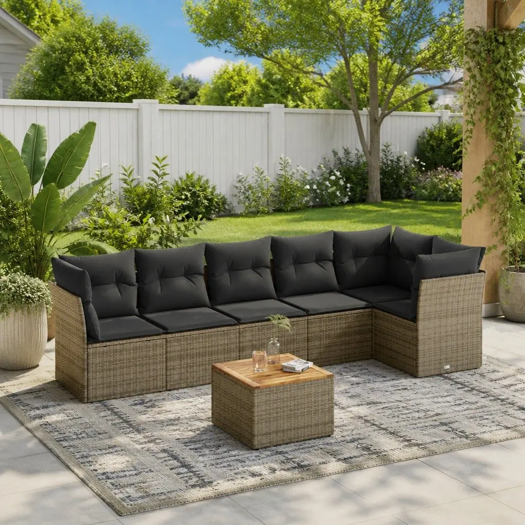 Garden Sofa Set Grey 7 Piece Modular Outdoor Furniture Poly Rattan Patio Lounge
