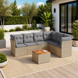 Beige Modular 7-Piece Garden Sofa Set for Relaxation