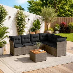 7 Piece Garden Sofa Set with Cushions Grey Outdoor Furniture Patio Sectional