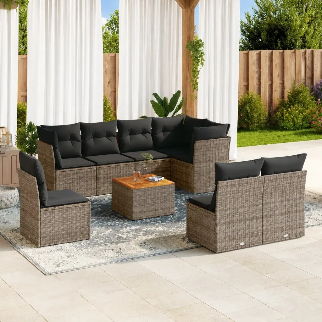 Garden Sofa Set Grey 9 Piece Modular Outdoor Furniture with Cushions
