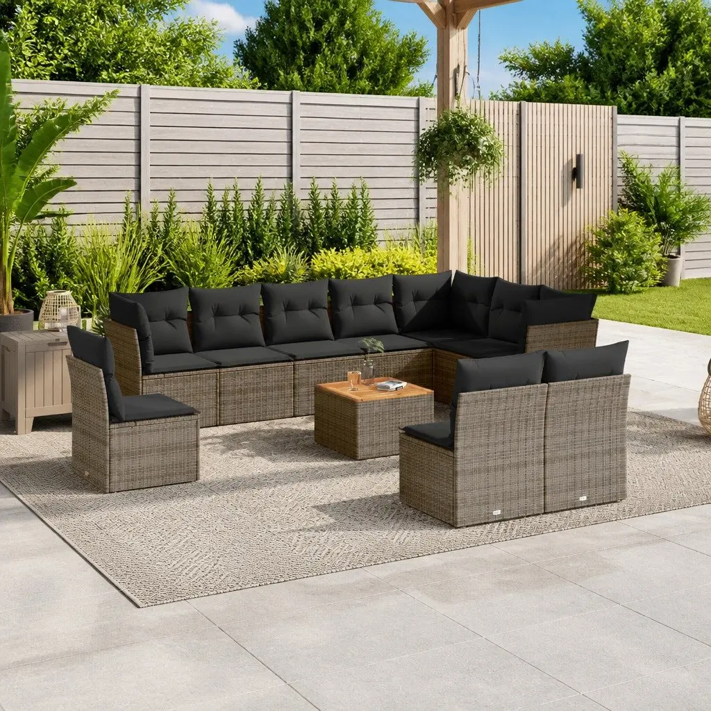 Garden Sofa Set Grey 11 Piece Outdoor Furniture Poly Rattan Patio Sectional