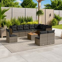 Garden Sofa Set 11 Piece Outdoor Furniture Grey Poly Rattan Patio Sectional