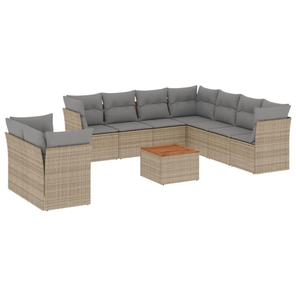 Garden Sofa Set Beige 10 Piece Outdoor Furniture Poly Rattan Cushions