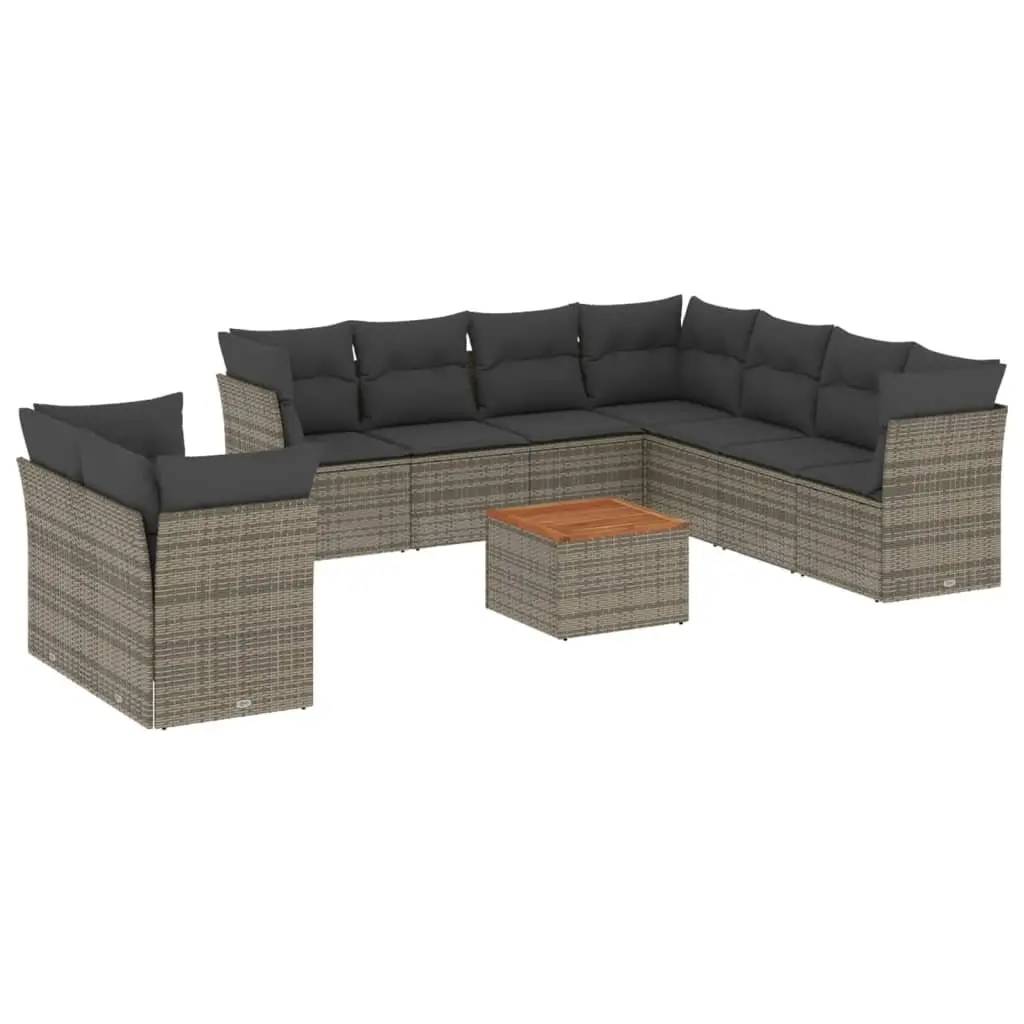 Garden Sofa Set 10 Piece Outdoor Furniture Grey Poly Rattan with Cushions Patio