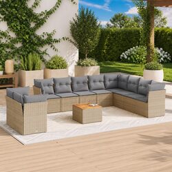 Garden Sofa Set 11 Piece Outdoor Furniture Beige Poly Rattan Patio Seating with