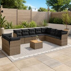 Sleek 11-Piece Modular Garden Sofa Set with Cushions