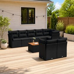 Garden Sofa Set 9 Piece Outdoor Furniture Patio Lounge Black Rattan Cushions