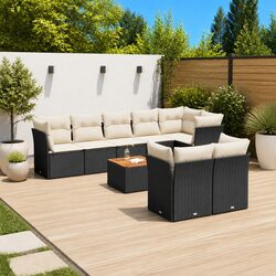Garden Sofa Set 9 Piece Outdoor Furniture Patio Conversation Black Poly Rattan