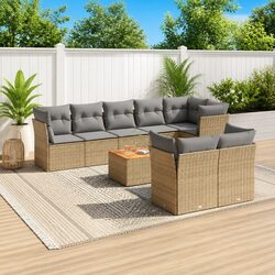 Outdoor Garden Sofa Set 9 Piece Furniture Patio Sectional with Cushions Beige