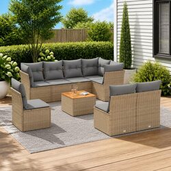 Outdoor Garden Sofa Set 9 Piece Patio Furniture with Cushions Beige Modular