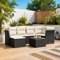 Outdoor Garden Sofa Set 7 Piece Patio Furniture with Cushions Black Rattan