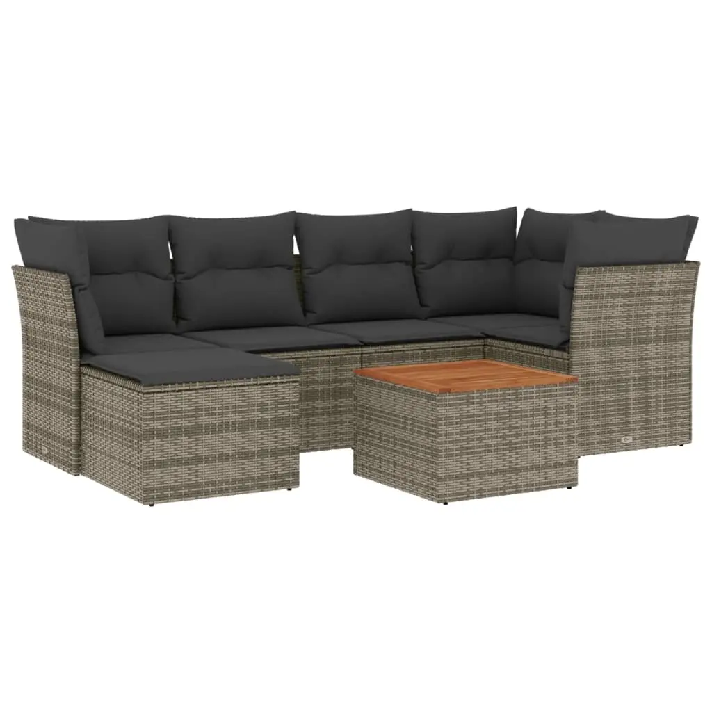 7 Piece Garden Sofa Set Outdoor Patio Furniture Grey Poly Rattan with Cushions
