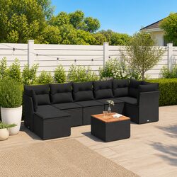 Concise 8-Piece Black Modular Garden Sofa Set