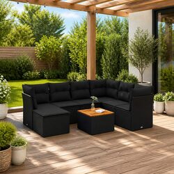 Garden Sofa Set 8 Piece Outdoor Furniture Patio Black Poly Rattan Modular
