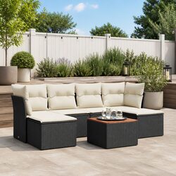 Garden Sofa Set 7 Piece Outdoor Furniture Black Poly Rattan Modular with
