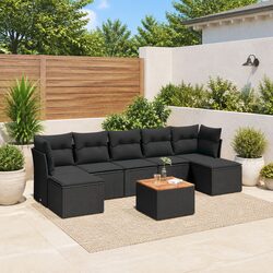 Garden Sofa Set 8 Piece Outdoor Furniture Patio with Cushions Black Rattan