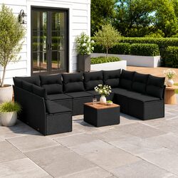 Compact 10-Piece Outdoor Garden Sofa Set in Black