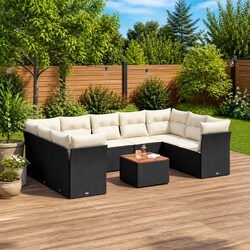Garden Sofa Set 10 Piece Outdoor Furniture Black Poly Rattan with Cushions Patio