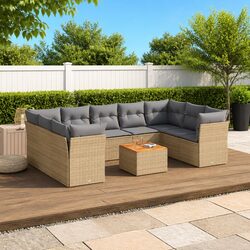 Garden Sofa Set 10 Piece Outdoor Furniture Patio Beige Cushioned Modular Lounge