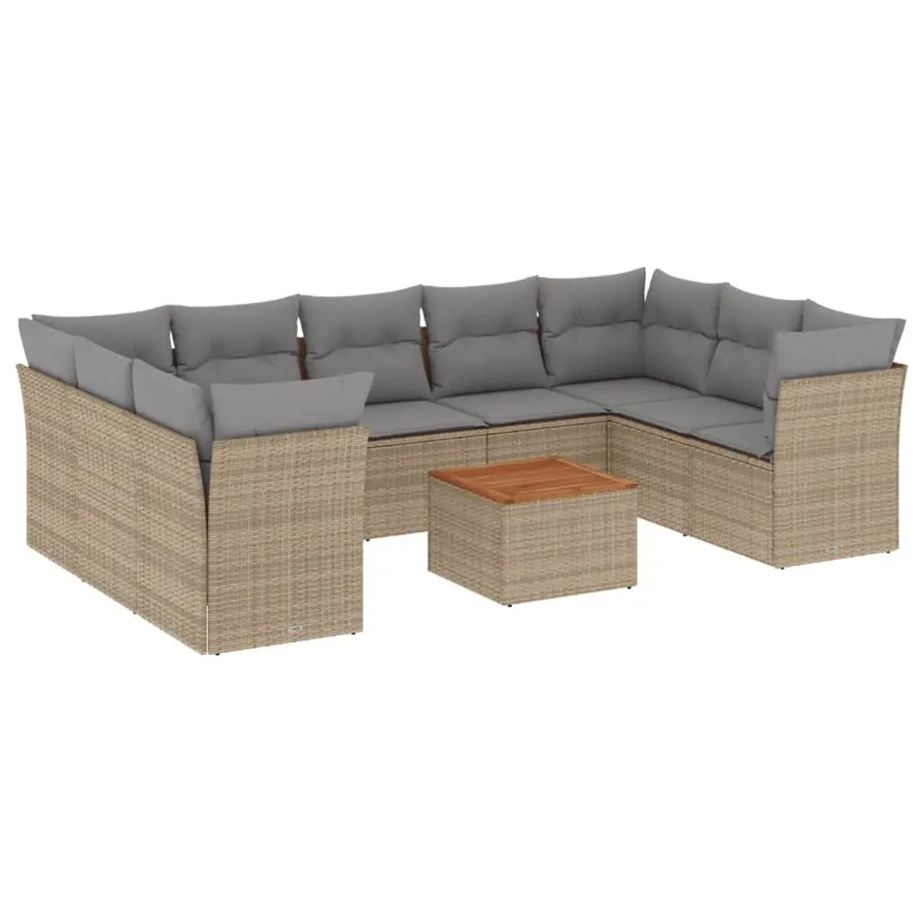 Garden Sofa Set 10 Piece Outdoor Furniture Patio Beige Cushioned Modular Lounge