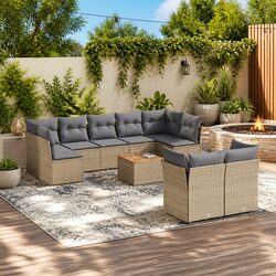 Concise 10 Piece Beige Patio Sofa Set with Cushions