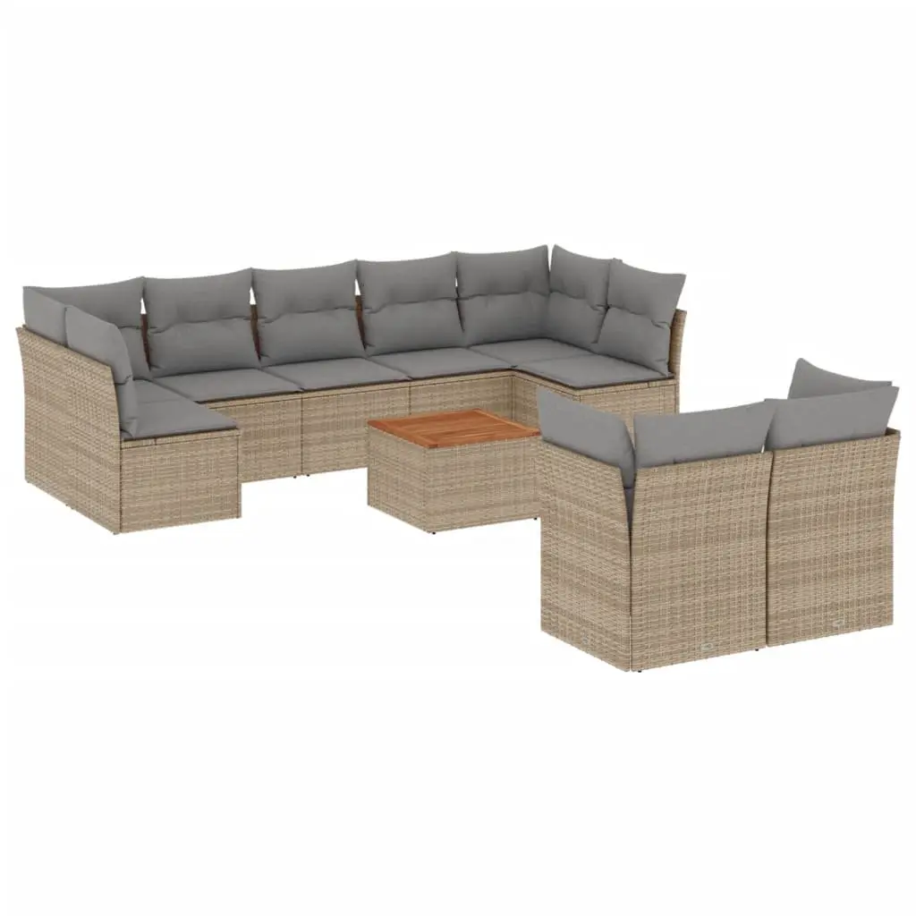 Garden Sofa Set 10 Piece Outdoor Furniture Patio Sectional with Cushions Beige