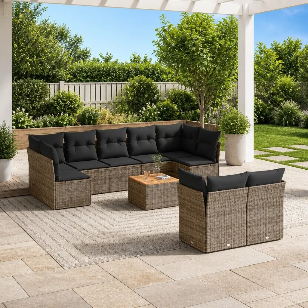 Garden Sofa Set 10 Piece Outdoor Furniture Grey Rattan Modular Patio Sectional